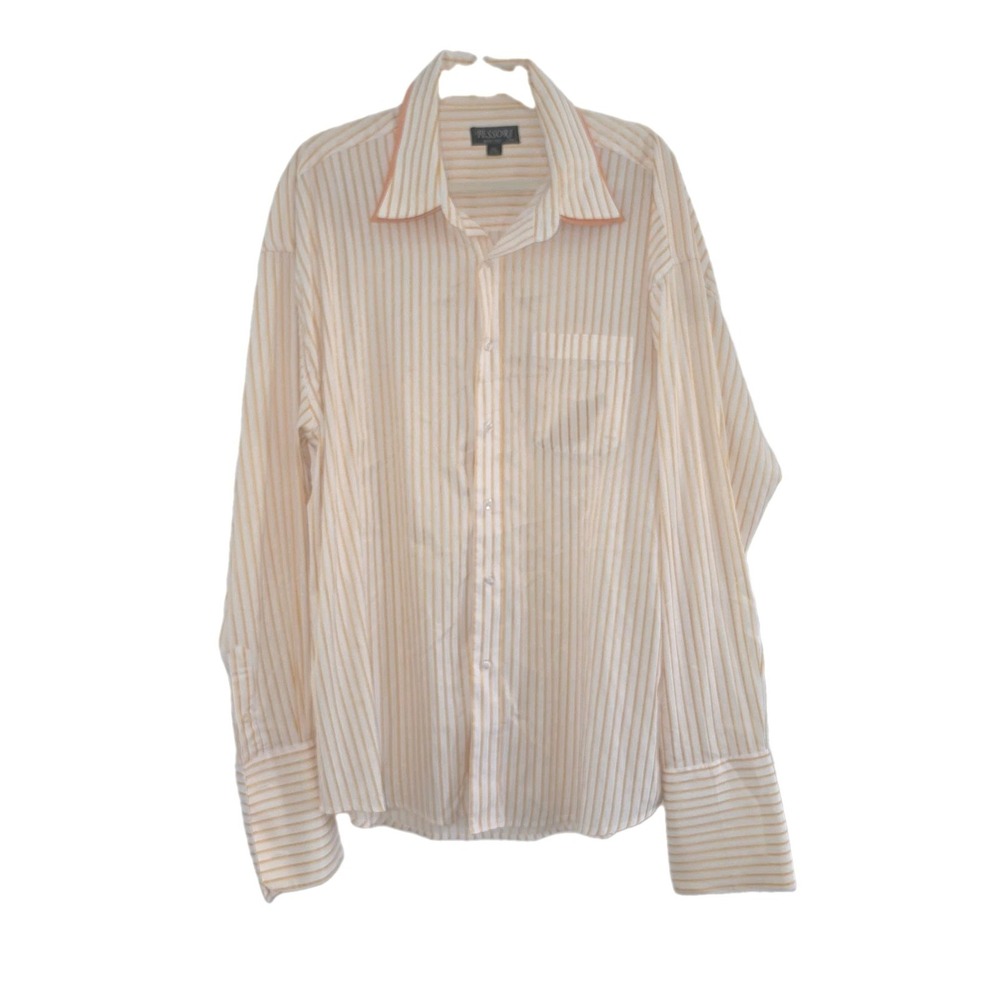 Tessori Milan Italy Men's Yellow Stripe Dress Shirt XXL 18-18.5 Contrast Collar
